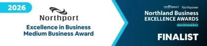 2026 Northland Business Excellence Awards finalist badge, Excellence in Business Medium Business Award, Integrated Electrical & Solar