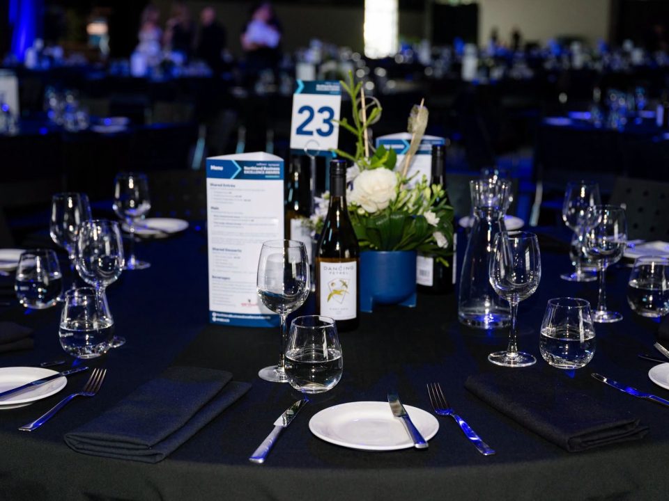 Table setting at the 2026 Northland Business Excellence Awards dinner