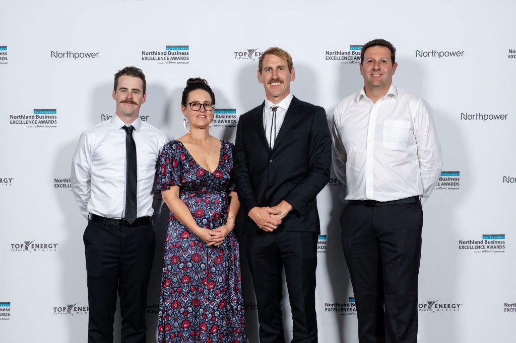 Conor Romley, Renee Montgomery, Wayne Jecentho and Scott McSkimming of Integrated Electrical & Solar at the 2026 Northland Business Excellence Awards, McKay Stadium, Whangārei